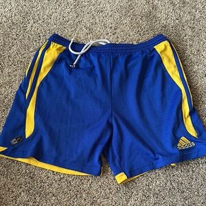 Adidas Blue and Yellow Athletic Shorts with Mesh Design